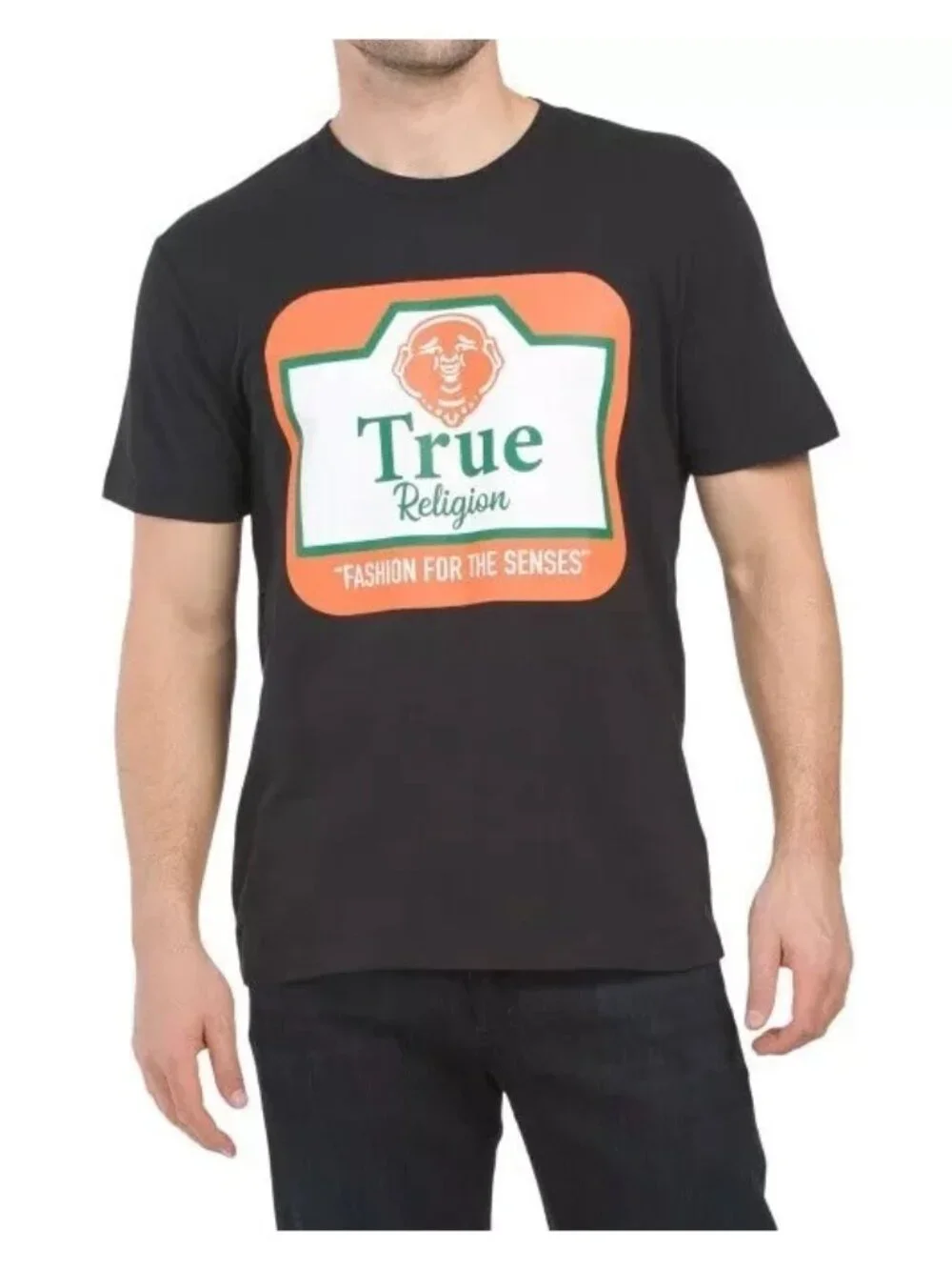 True Religion Men Buddha Rectangle Short Sleeve Shirt Black Size X-Large new
